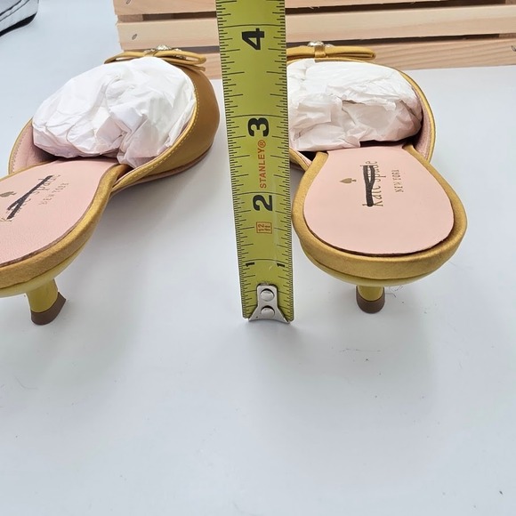 Kate Spade Darlene Mules Women 7 Yellow Satin Crystal Bow Kitten Heel Slides - Picture 4 of 6